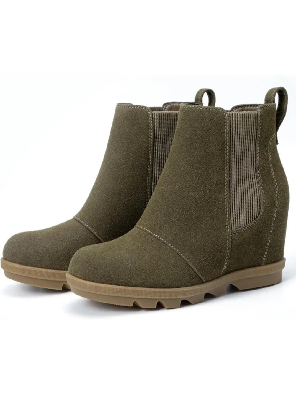 Women's Olive Green Faux Leather Comfortable Heel Chelsea Ankle Stylish Booties